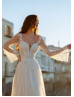 Long Sleeve Beaded Ivory Lace Tulle U Back Wedding Dress